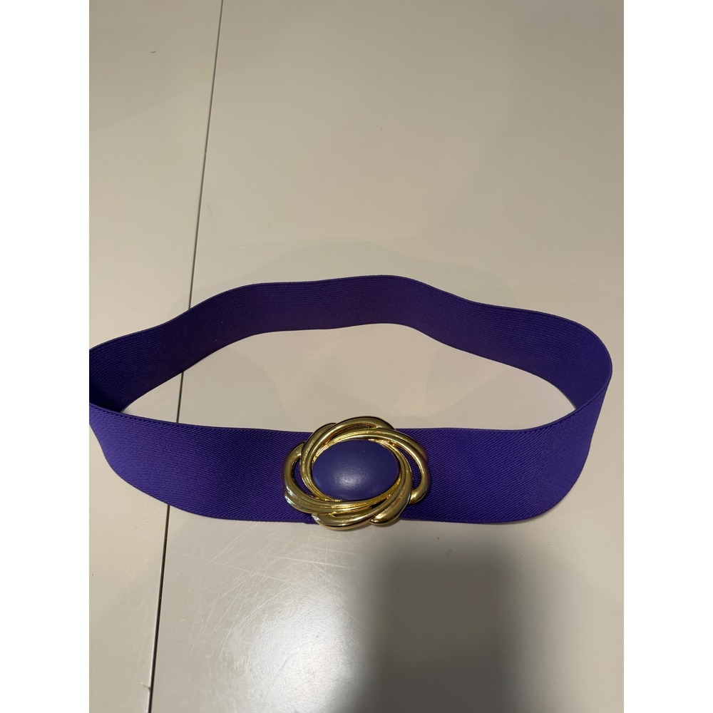 Vintage Day-Lor Purple Elastic Cinch Belt Gold Tone Swirl Buckle Retro 80s